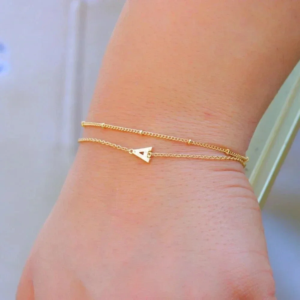 💛LIMITED EDITION!! Letter A-Z Initial Gold Bracelet 2 Layered Chain, ELDM22188